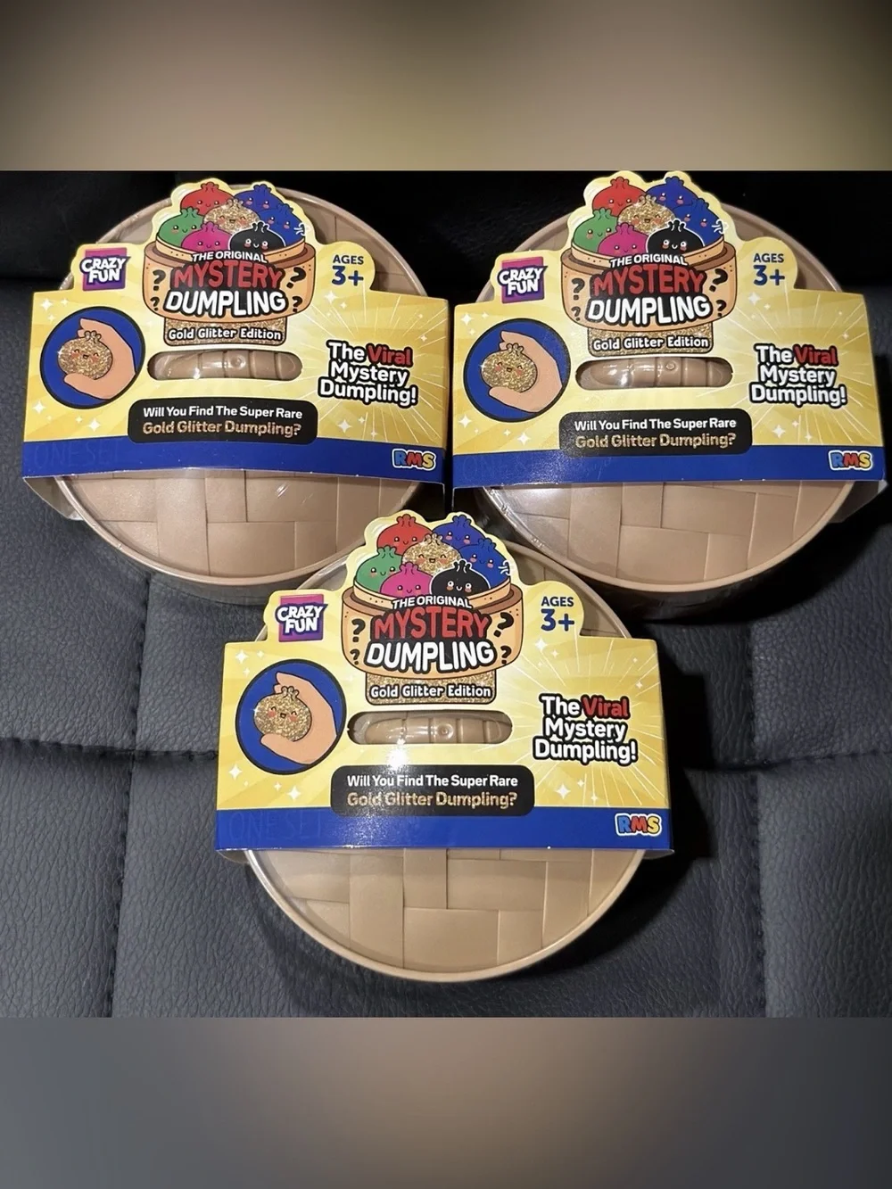 RMS Crazy Fun Mystery Dumpling Gold Glitter Edition Squishy Sealed Lot of 3